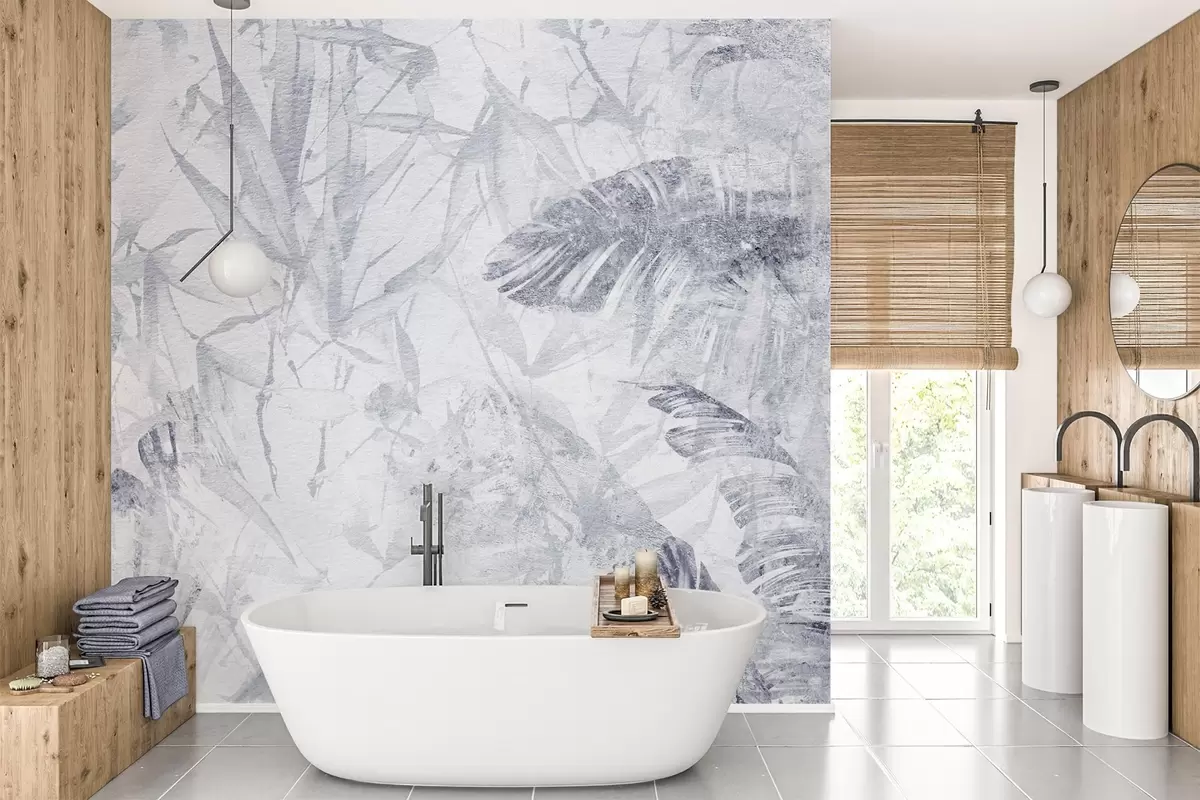 Фототапет Флорална абстракция в гръндж стил с имитация на абразия, сини нюанси w03926v3