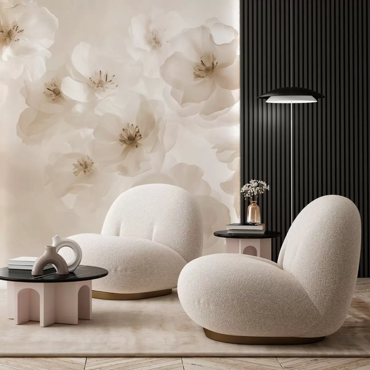 Фототапет Деликатни едри цветове в бежови нюанси w03931v2