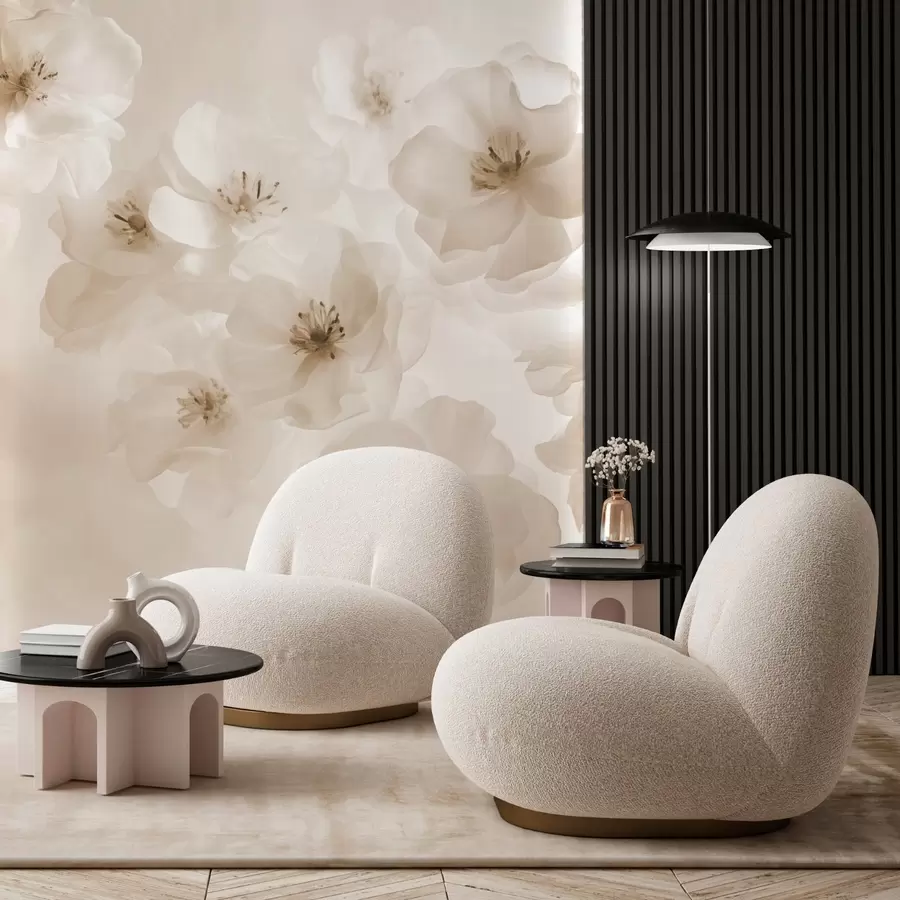 Фототапет Деликатни едри цветове в бежови нюанси w03931v2