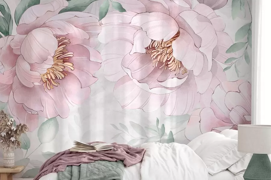 Фототапет Имитация на розови божури акварел w03932v2