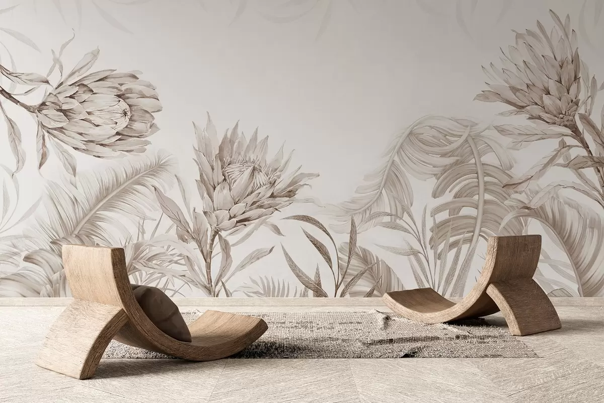 Фототапет Протея сред тропически листа, бежови нюанси w03952