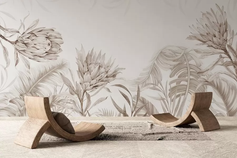 Фототапет Протея сред тропически листа, бежови нюанси w03952