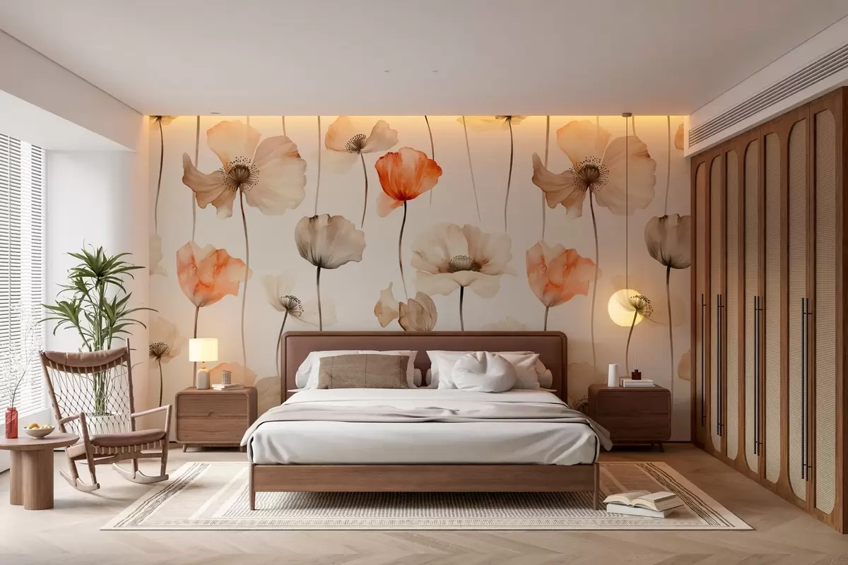 Фототапет къдрави макове в акварелен стил w04031