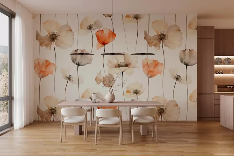 Фототапет къдрави макове в акварелен стил w04031