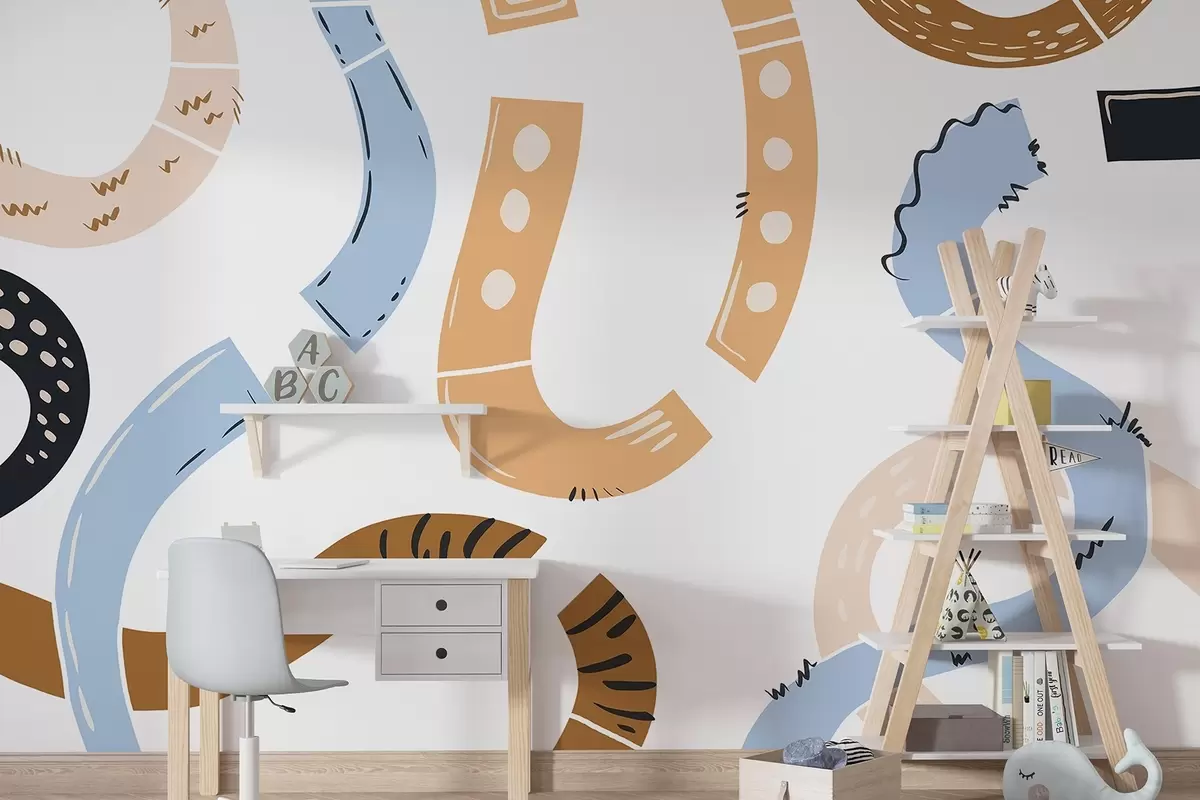 Фототапет Абстрактни рисунки, младежки, дудъли, кафяво, синьо, розово w04066