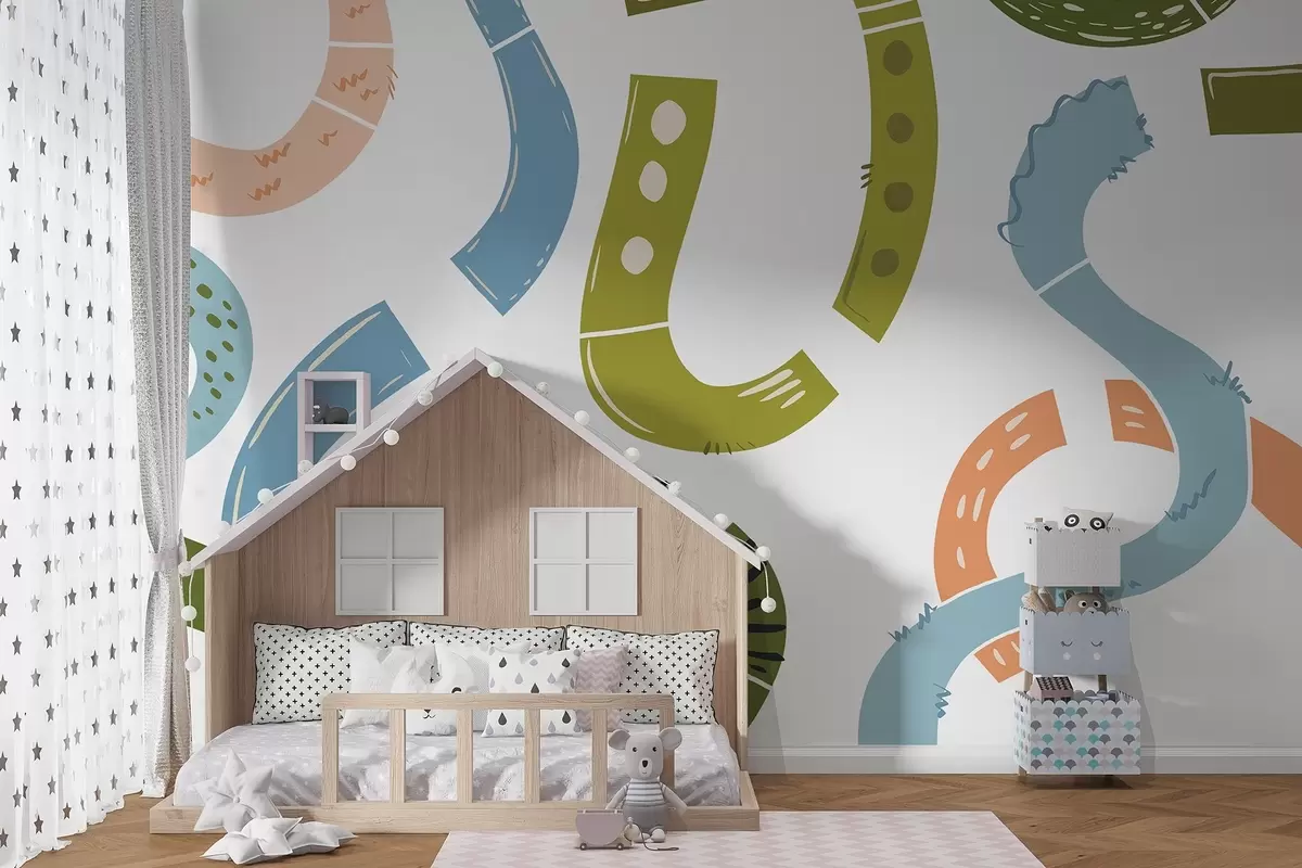 Фототапет Абстрактни рисунки, младежки, дудъли, зелено, синьо, розово w04066v2