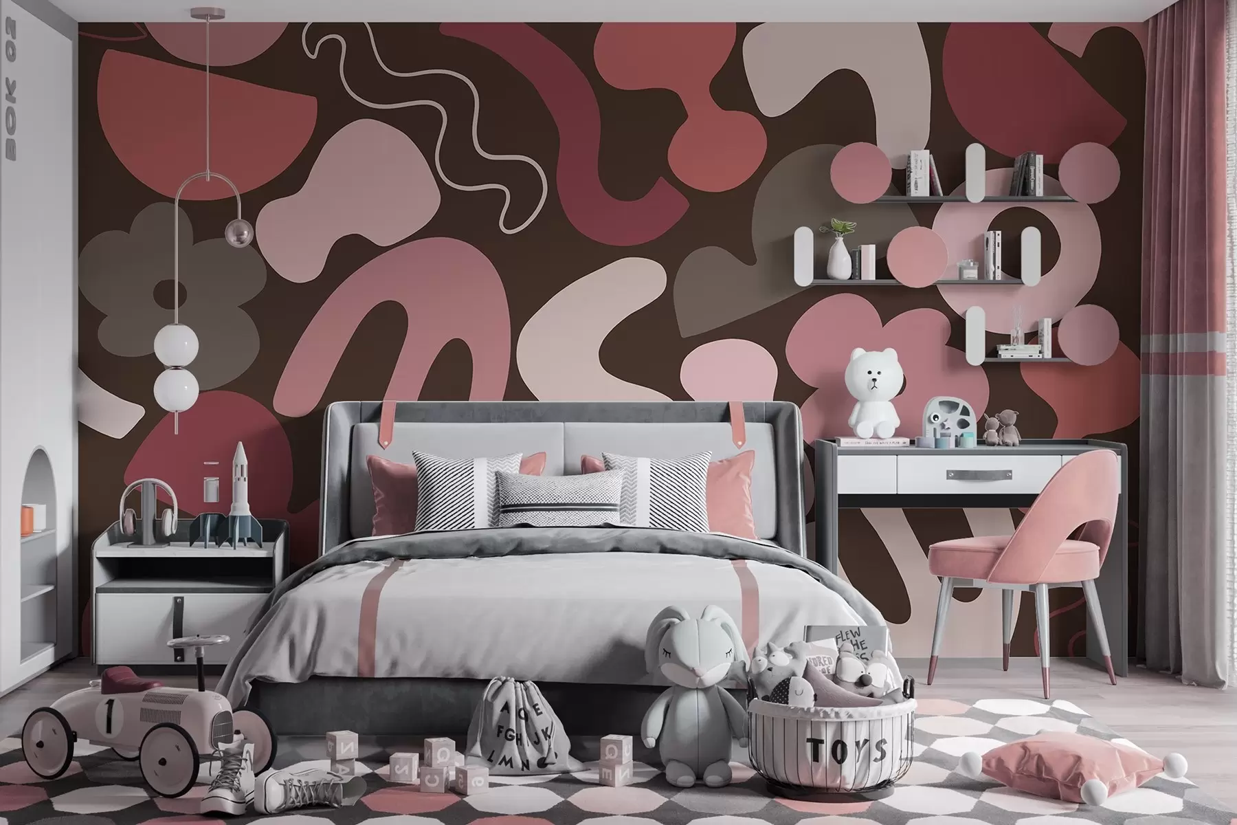 Фототапет Геометрични фигури, юношество, абстракция, тъмно бордо фон w04067