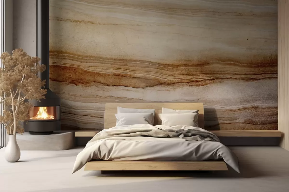 Фототапет Имитация на дървесна текстура с хоризонтални линии, бежово и тъмнокафяво , естествен принт, земни меки тонове w09156