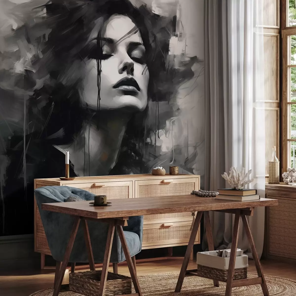 Фототапет Портрет на жена в сиви и черни дрехи w04049