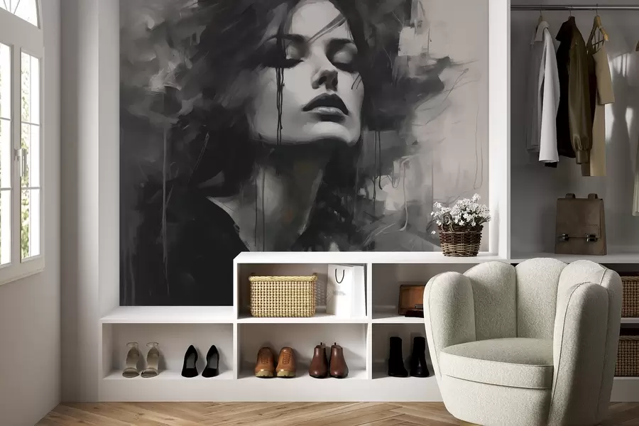 Фототапет Портрет на жена в сиви и черни дрехи w04049