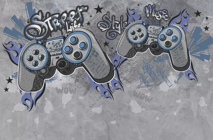 Фототапет Конзоли в стила на уличното изкуство на гръндж стената w04054