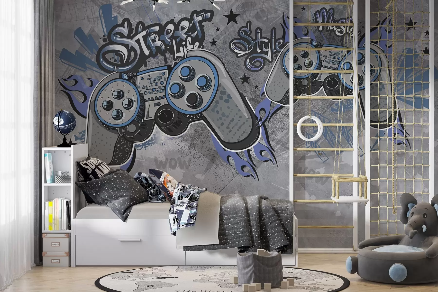 Фототапет Конзоли в стила на уличното изкуство на гръндж стената w04054