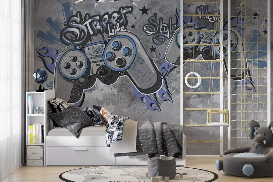 Фототапет Конзоли в стила на уличното изкуство на гръндж стената w04054