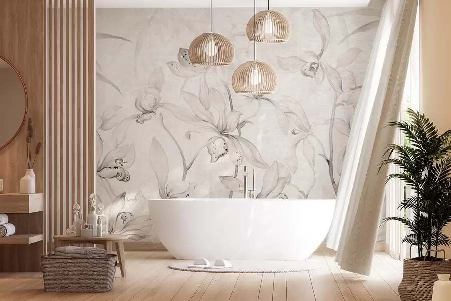 Фототапет Диви орхидеи, бежови нюанси w03933v1