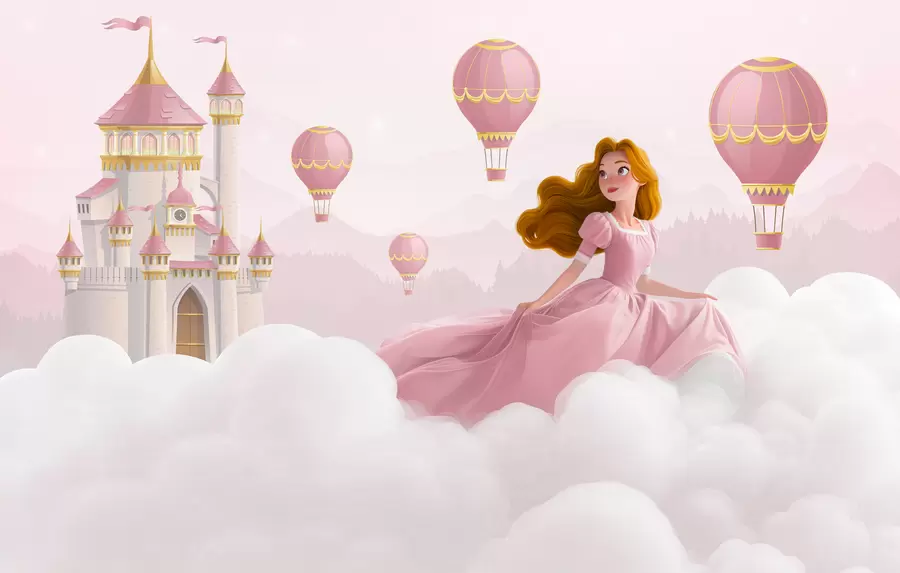 Фототапет Принцеса сред облаците на фона на пейзажа със замъка w04015v1