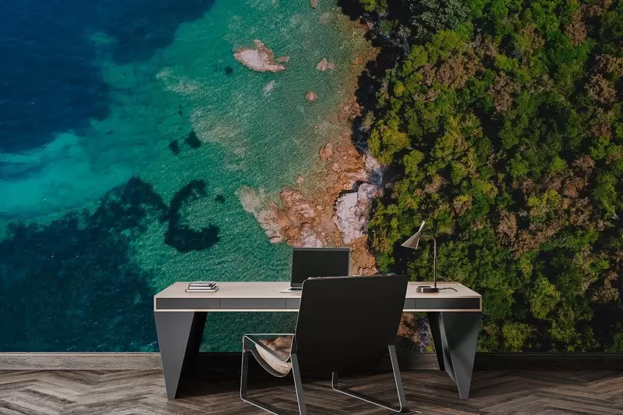 Фототапет Испания морско крайбрежие с акумулативна вода, борова гора, въздушна фотография w04099