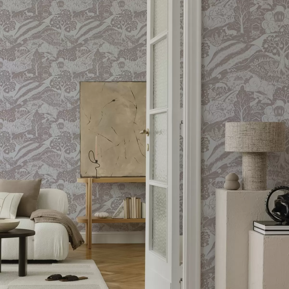 Тапети Пастелна илюстрация на приказка с животни и дървета a00172v1