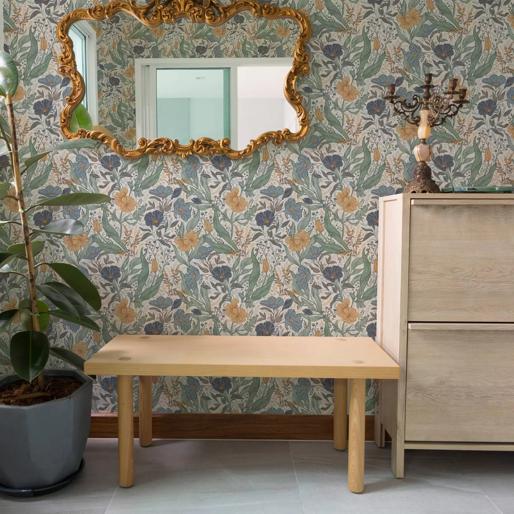 Фототапет Ръчно рисувана илюстрация на ливадни цветя в топли цветове a00180