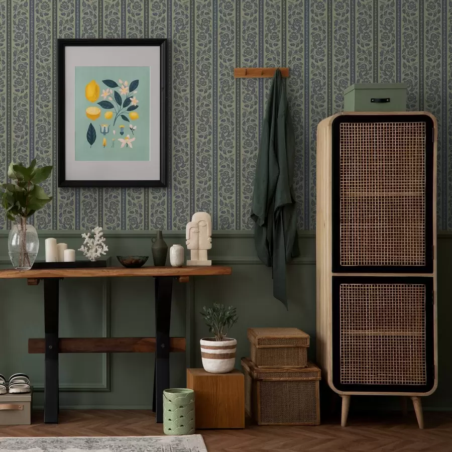 Фототапет Винтидж син орнамент с цветя и жълъди a00181v1