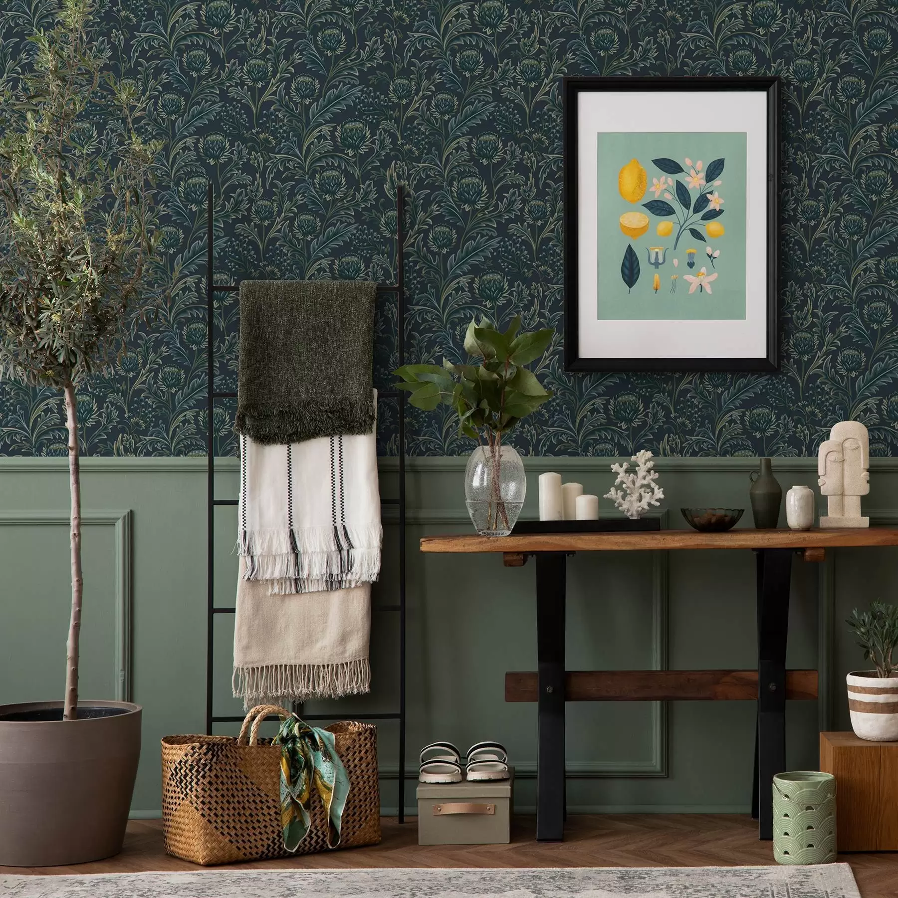 Фототапет Тъмнозелен флорален модел с артишок a00186