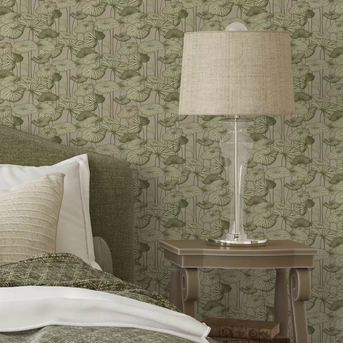 Тапети Графични лотосови листа в ретро стил на бежов фон a00188