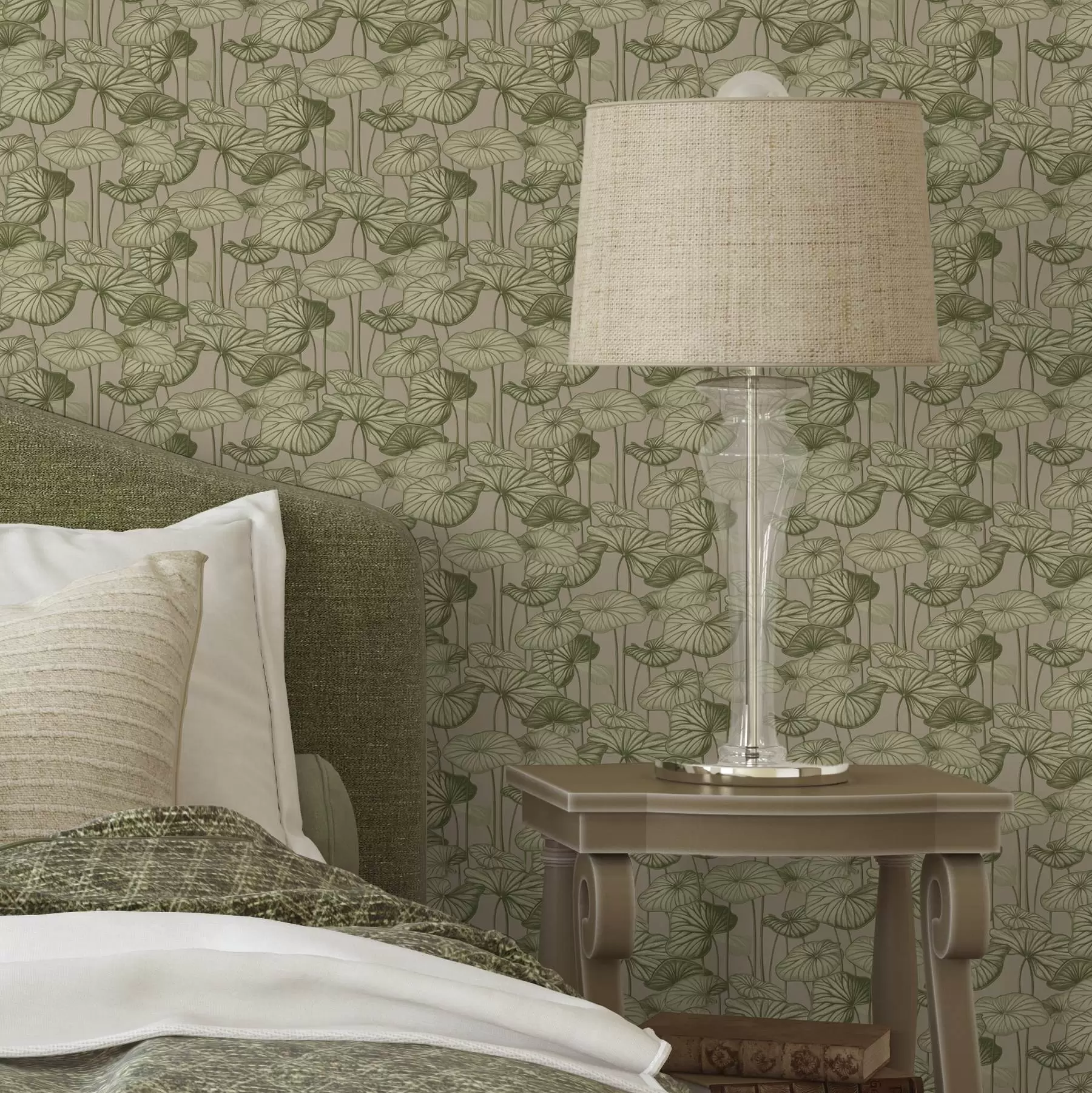 Фототапет Графични лотосови листа в ретро стил на бежов фон a00188