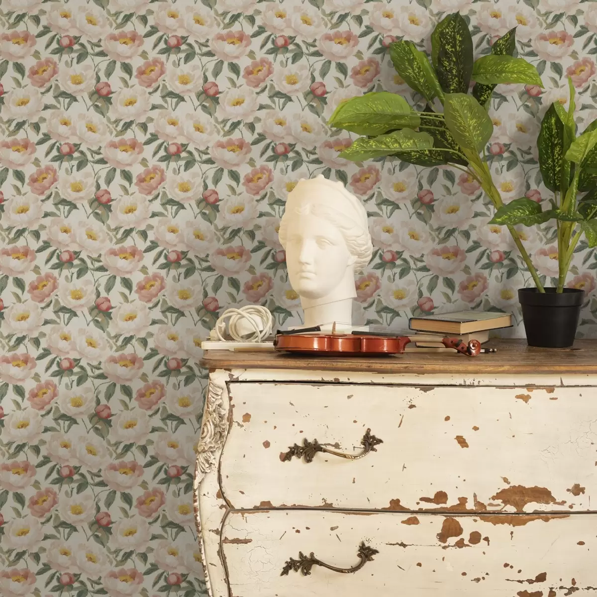 Тапети Акварелни божури в светли цветове в ретро стил a00193