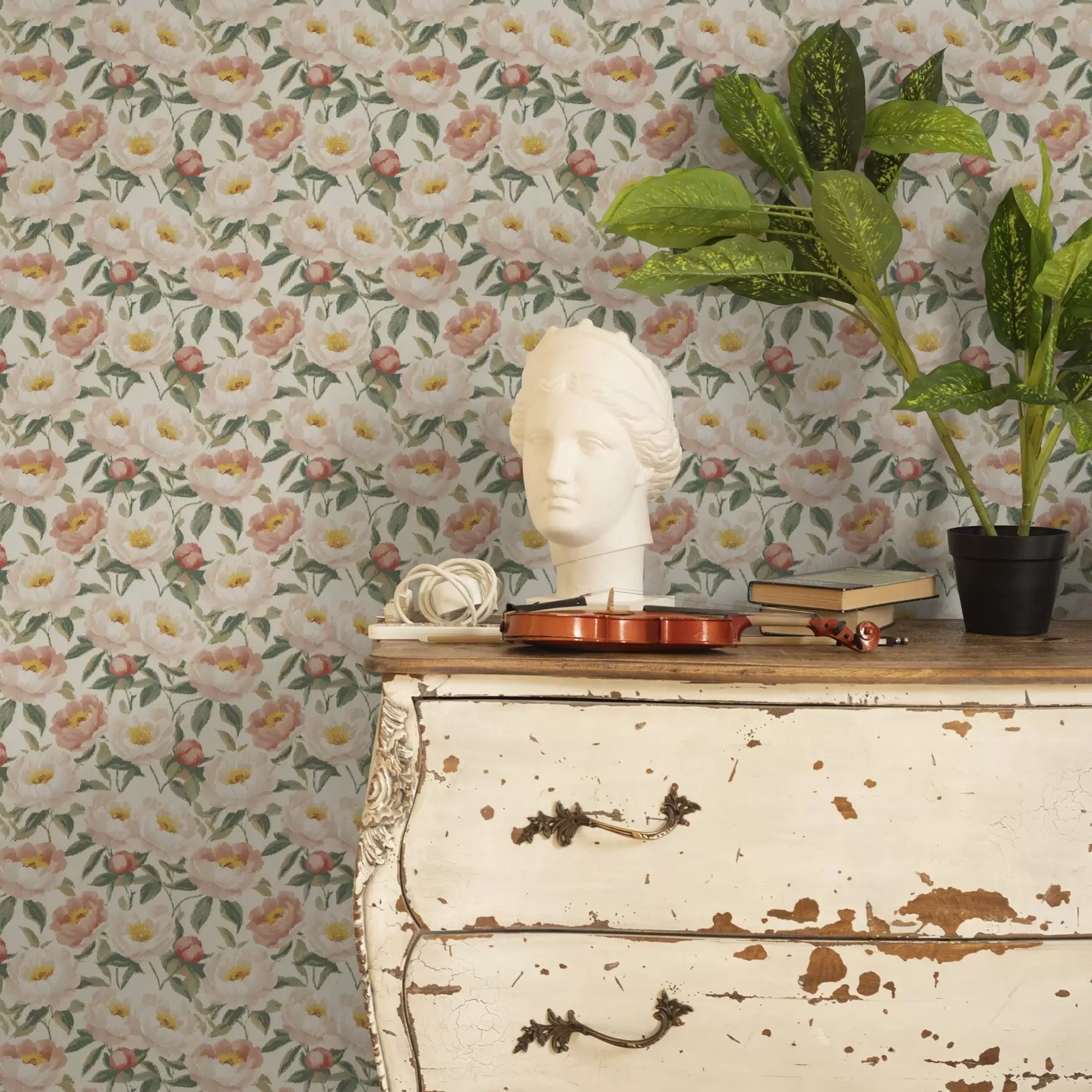 Фототапет Акварелни божури в светли цветове в ретро стил a00193