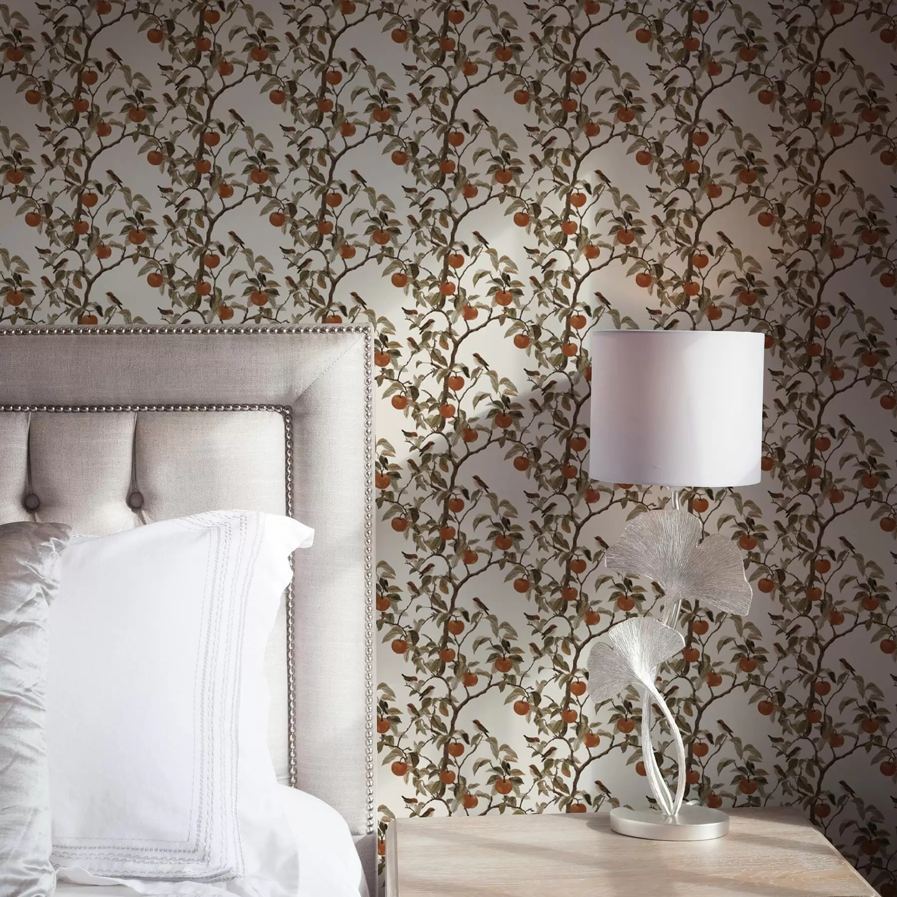 Фототапет Птици и портокали върху клони, винтидж ботаника a00208