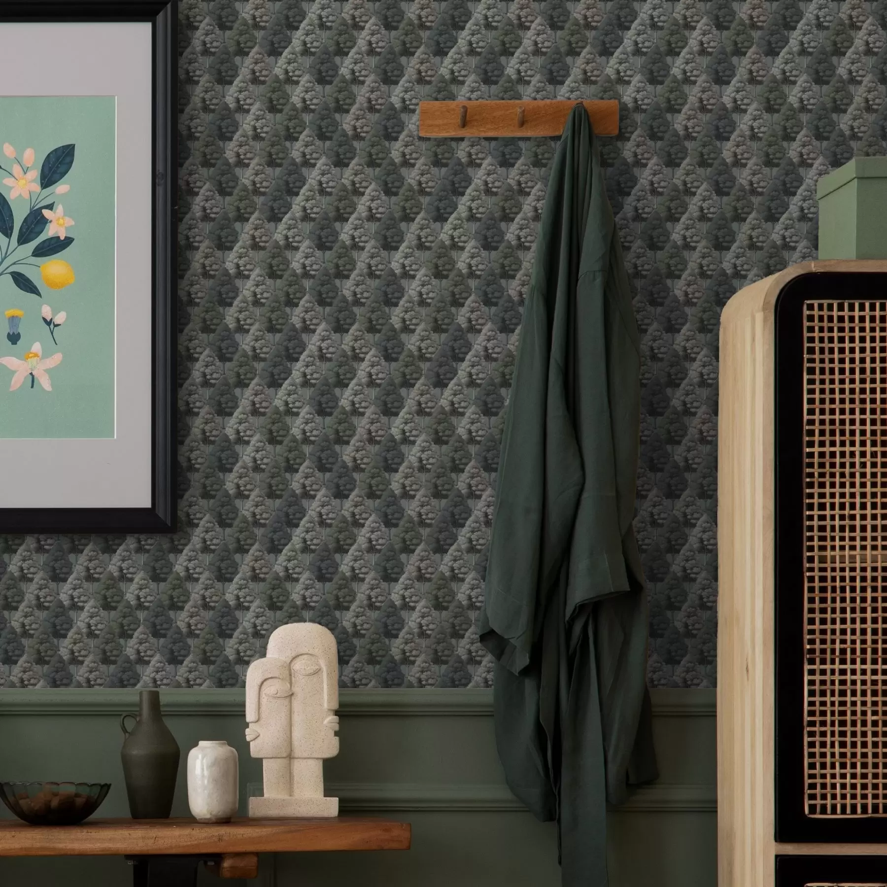 Фототапет Геометричен модел на гора с дървета в зелени цветове a00209