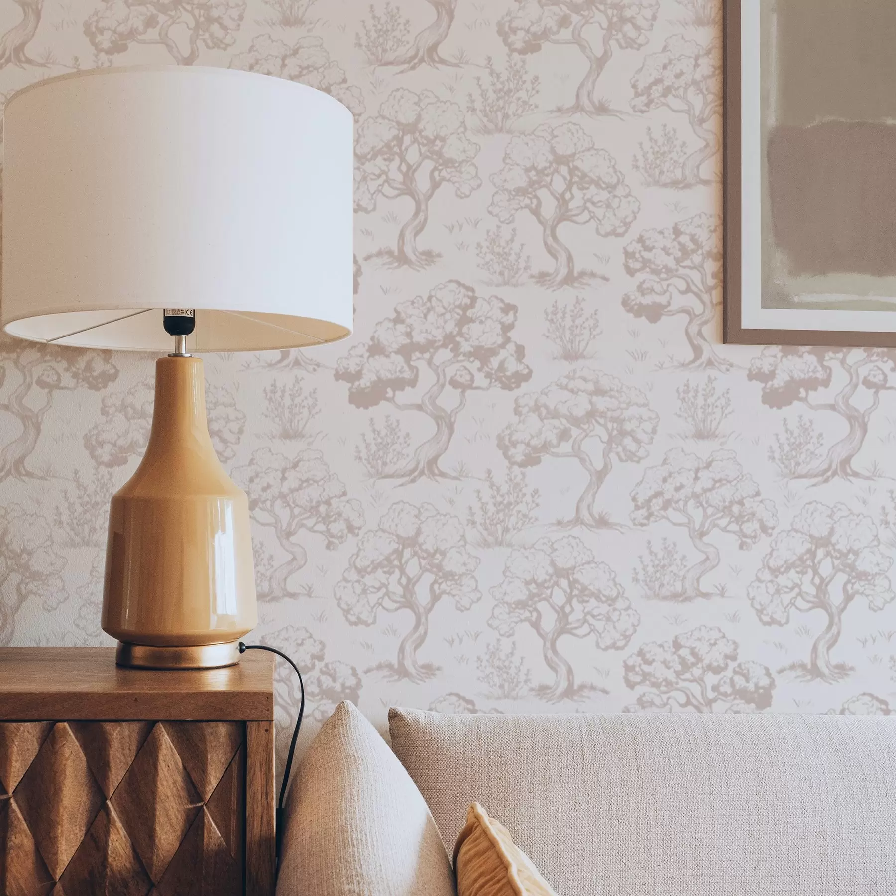 Фототапет Монохромни силуети на дървета във винтидж стил, бежова цветова схема a00210