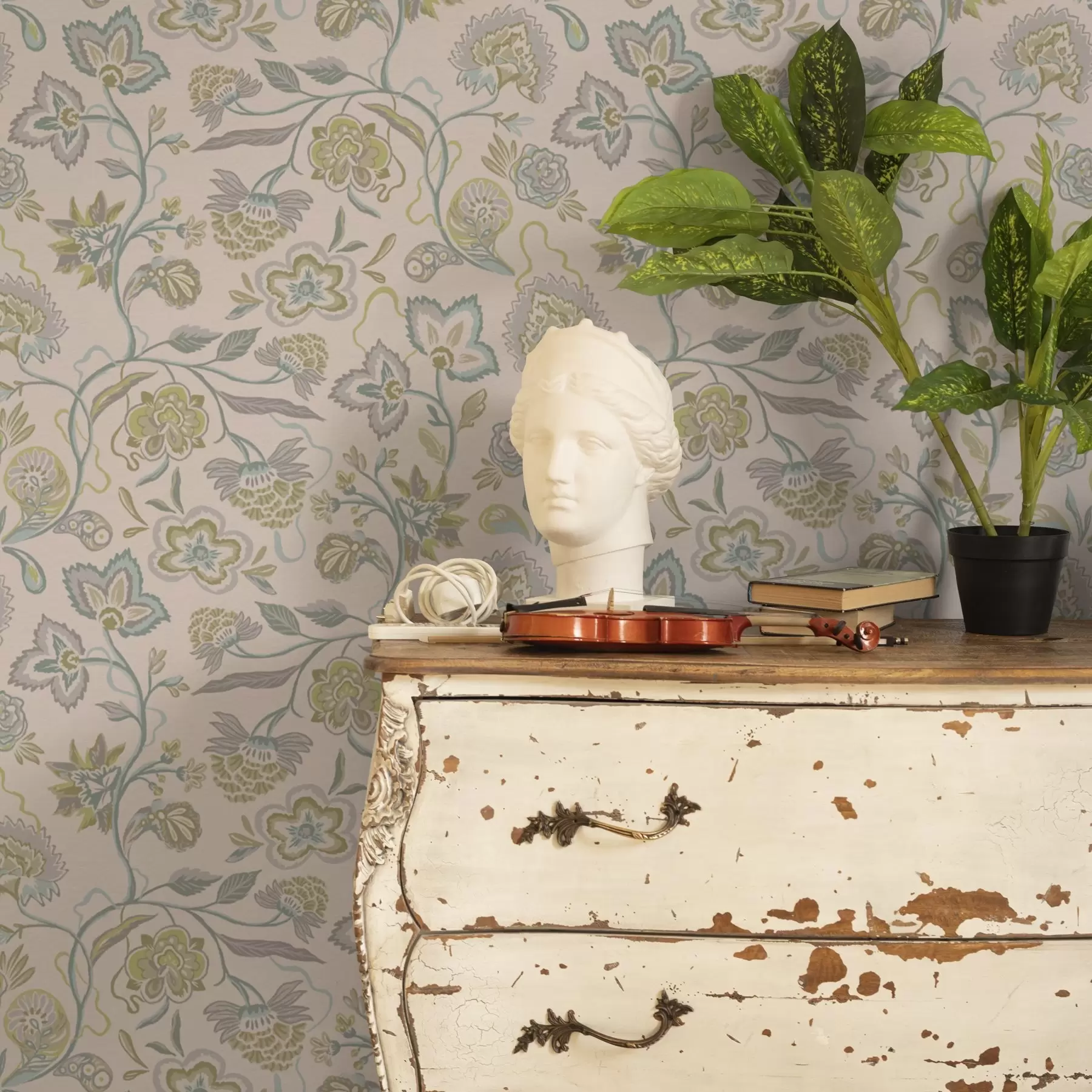 Фототапет Декоративни цветя в пастелни цветове, винтидж стил a00222