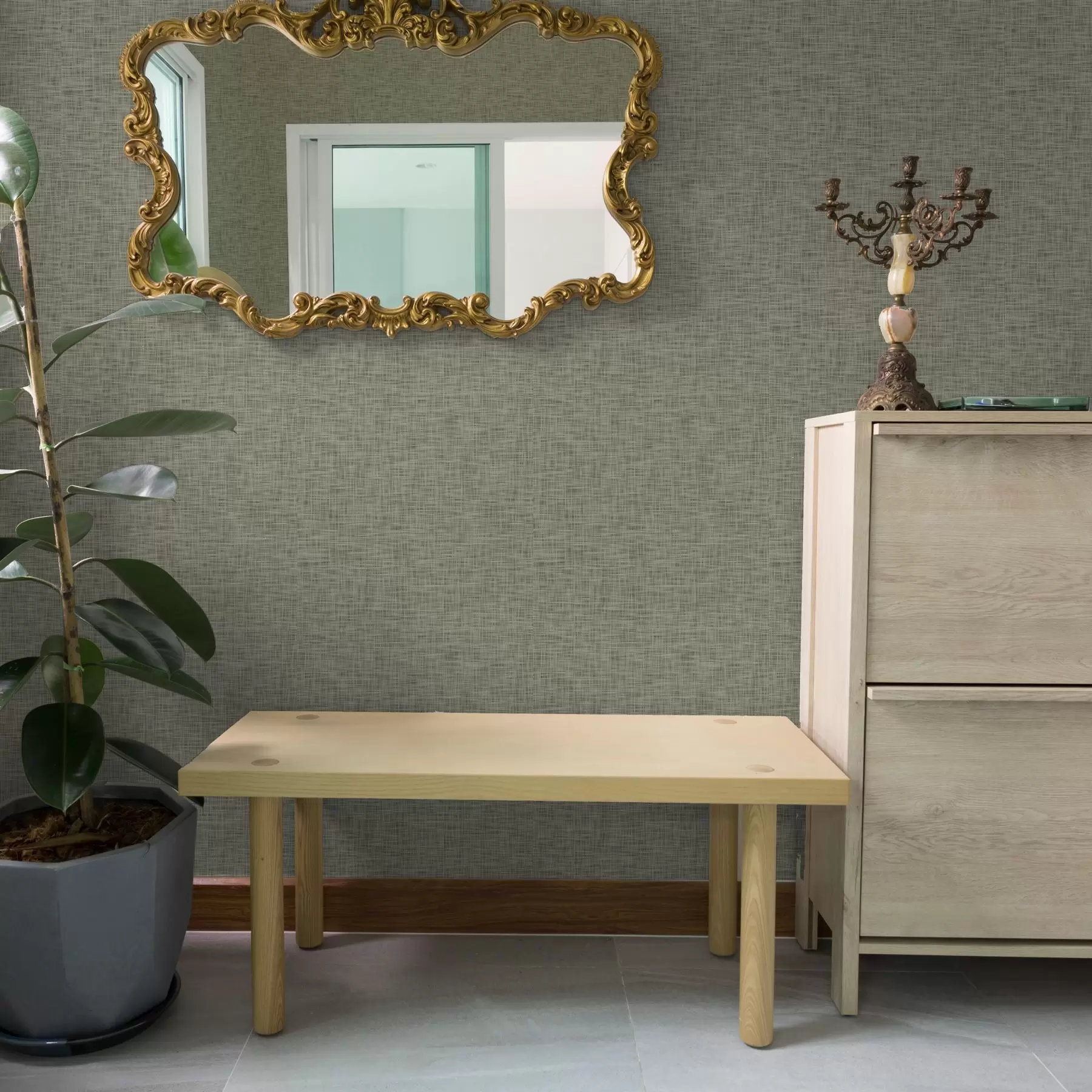 Фототапет Сиво-зелена текстура на плата, модел на ленена решетка a00235