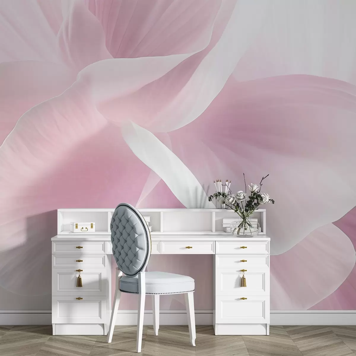 Фототапет Абстрактно текстурирано цвете с деликатни венчелистчета, меко осветление, елегантна композиция, минималистична естетика w09211v1