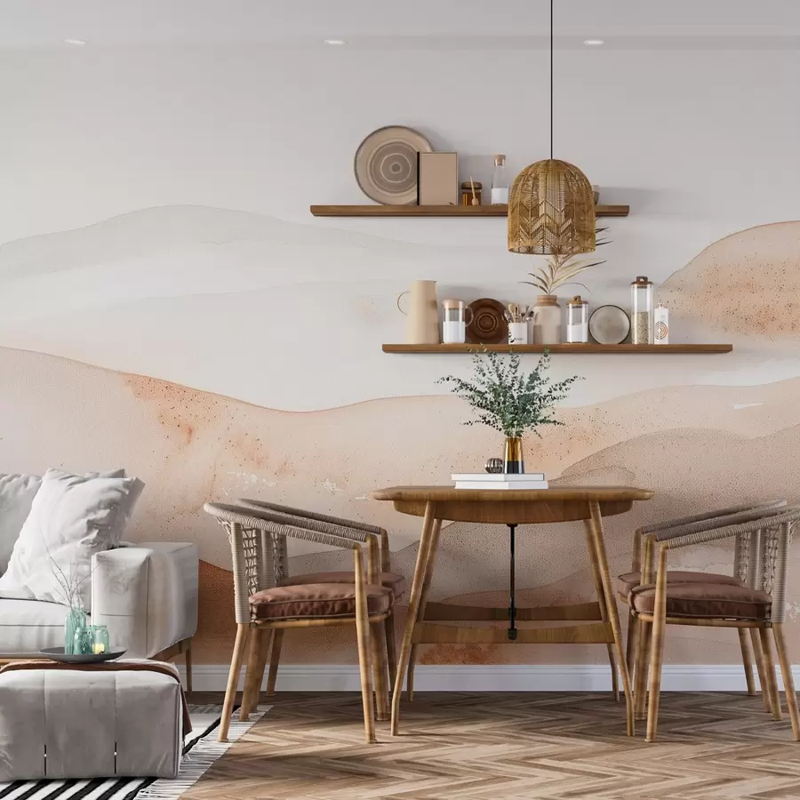 Фототапет Планини с ефект на акварелен хълм в топли тонове w09223v1