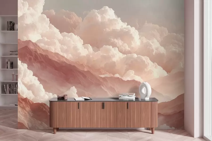 Фототапет Топъл изгрев над планините с пухкави облаци w09226