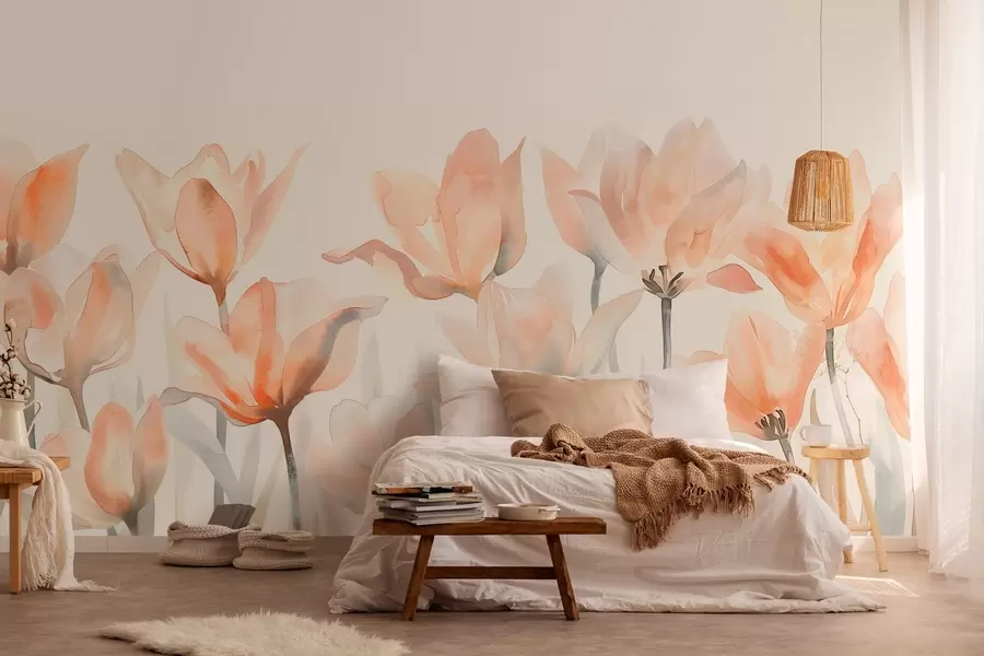 Фототапет свежи акварелни лалета, растящи отдолу w04204