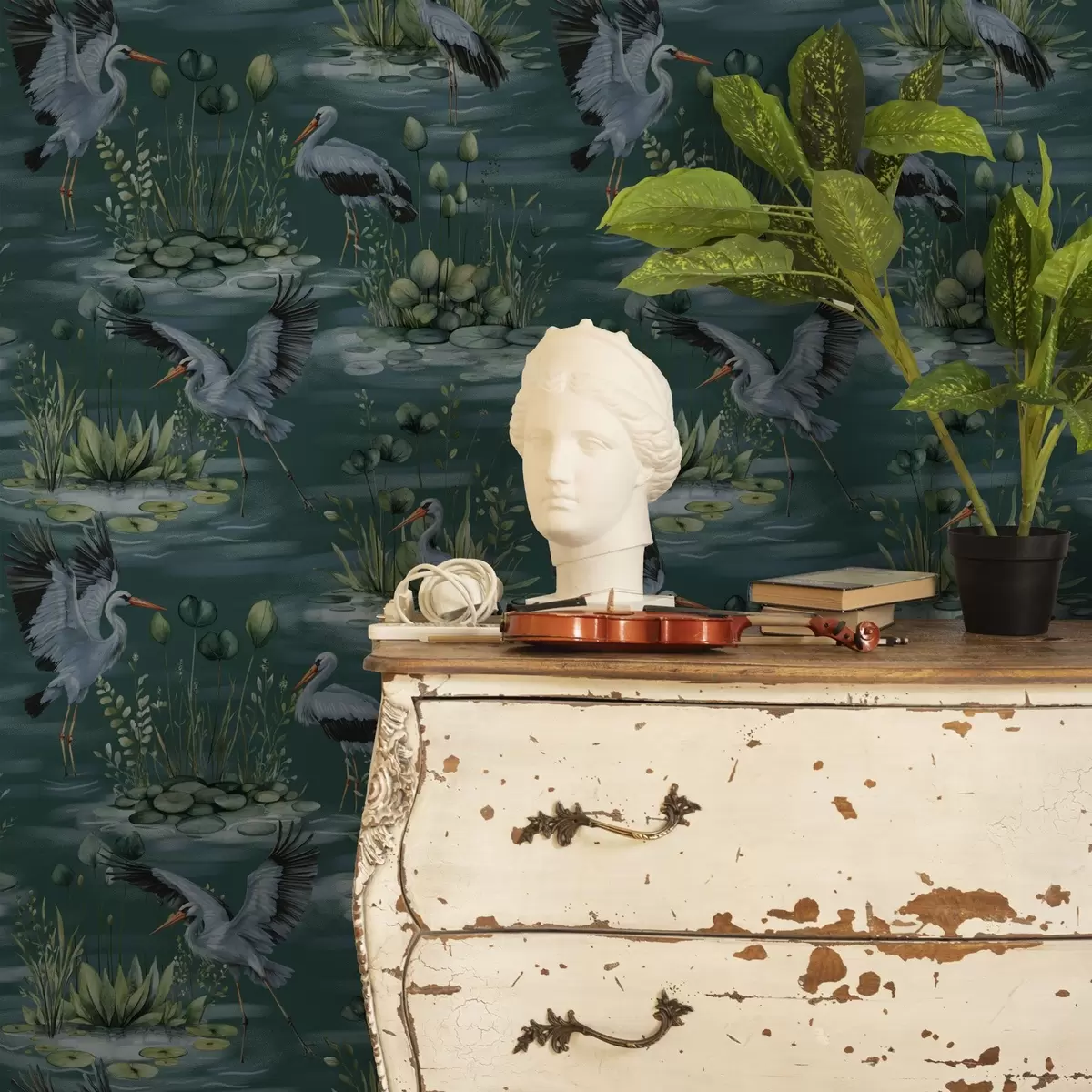 Тапети Сцени с чапли на фона на езерца и водни лилии a00202