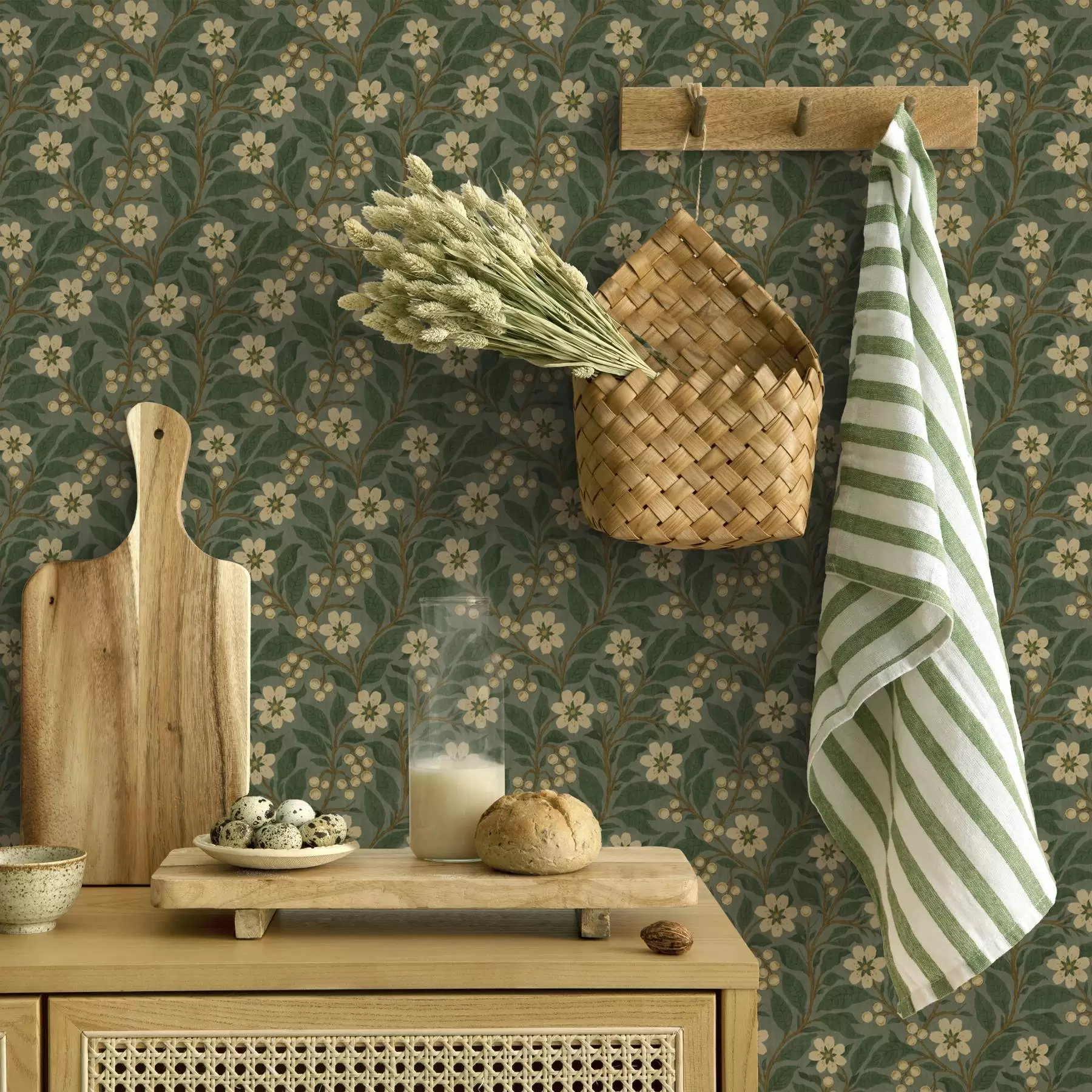 Фототапет Жълти цветя и плодове на зелен фон a00242