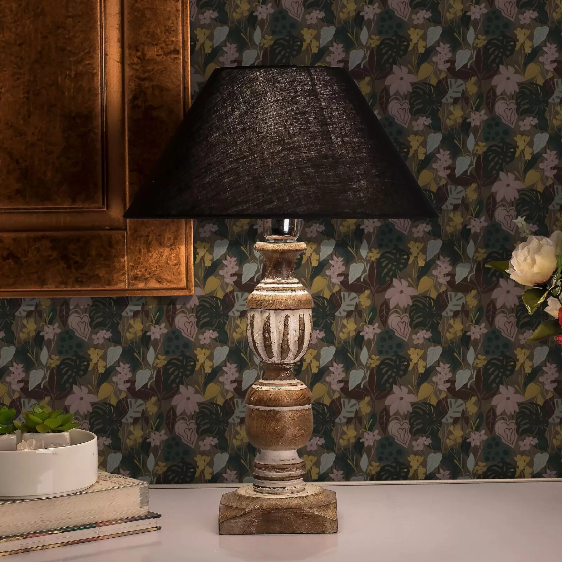 Фототапет Тъмни тропически листа и цветя в плътна картина плътна картина a00244