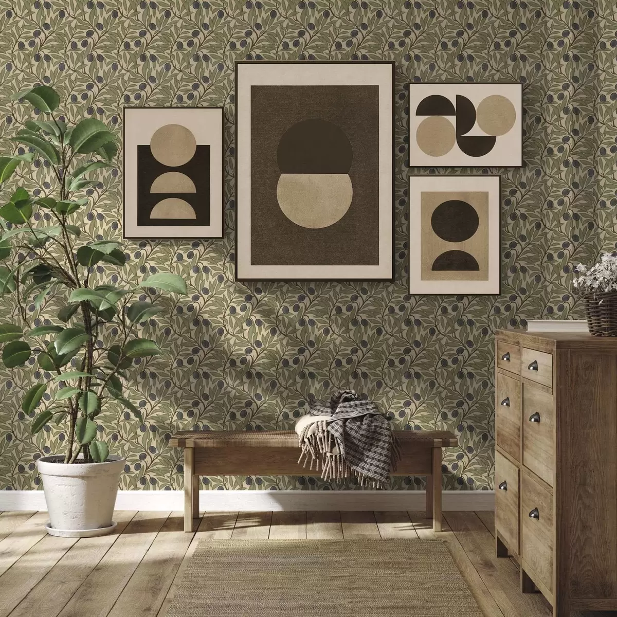 Тапети Маслини на клони в топла маслинова палитра a00246