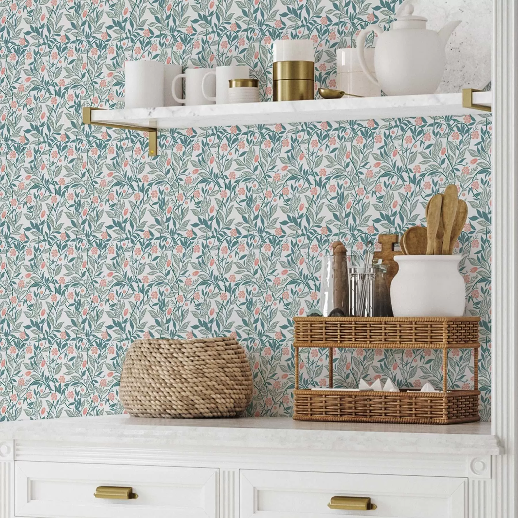 Фототапет Свеж модел с коралови цветя и листа a00247