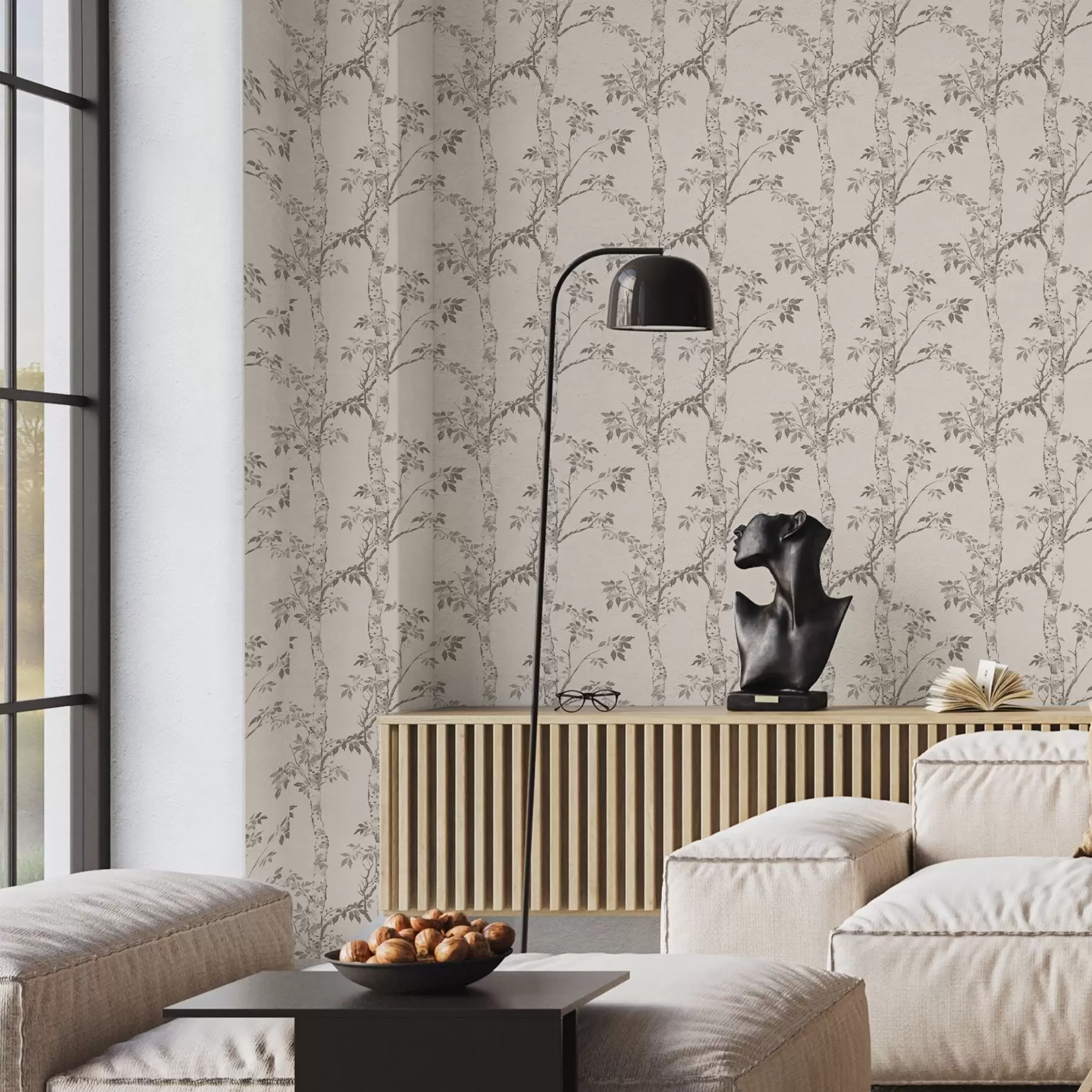 Фототапет Брезови клони с листа на светъл фон a00257