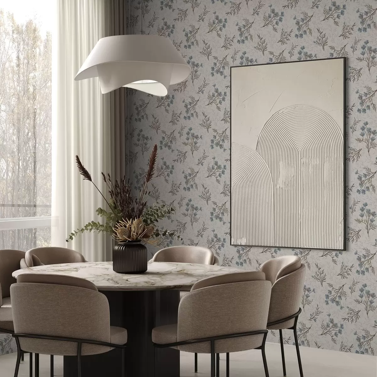 Тапети Малки сини цветя с кафяви клони a00265