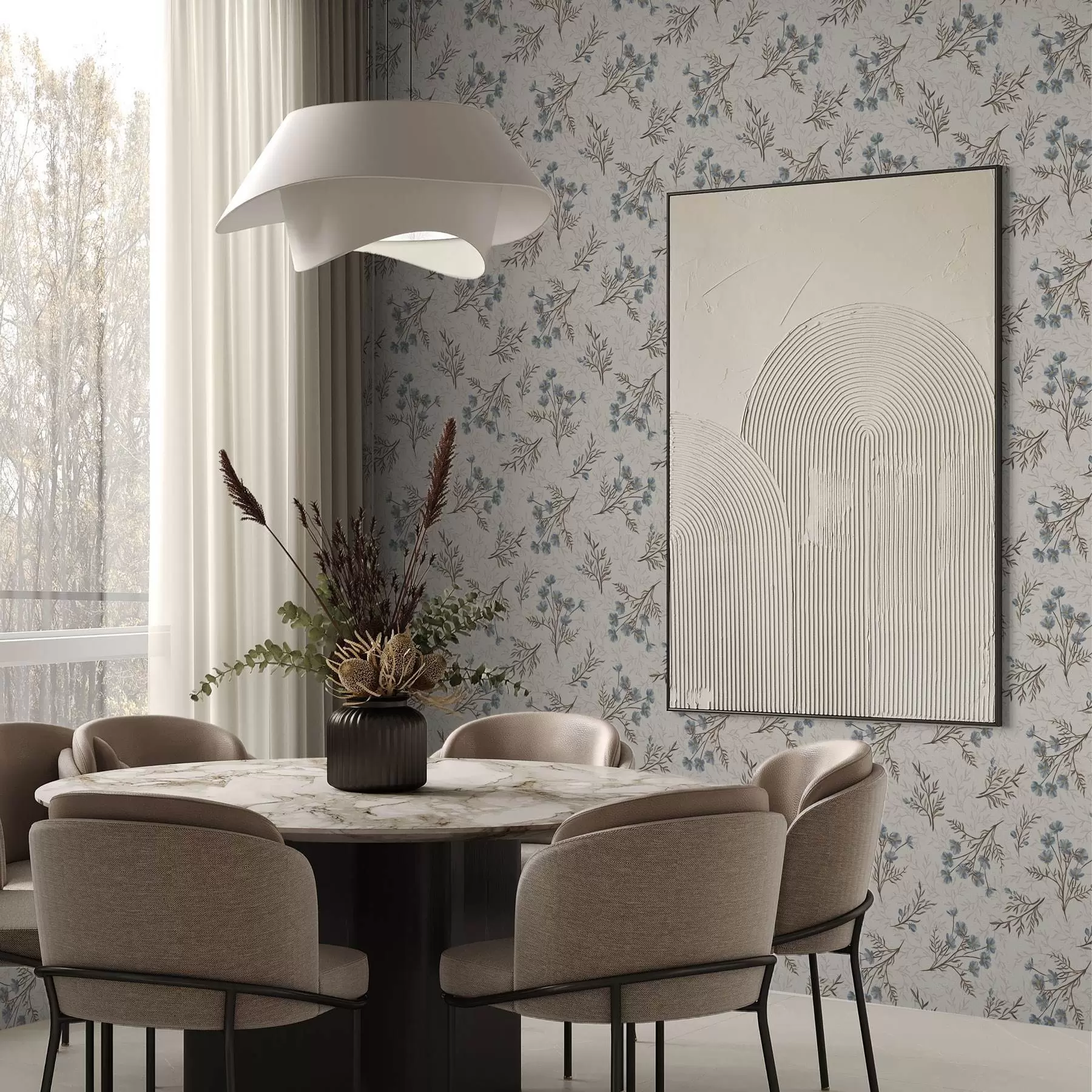 Фототапет Малки сини цветя с кафяви клони a00265