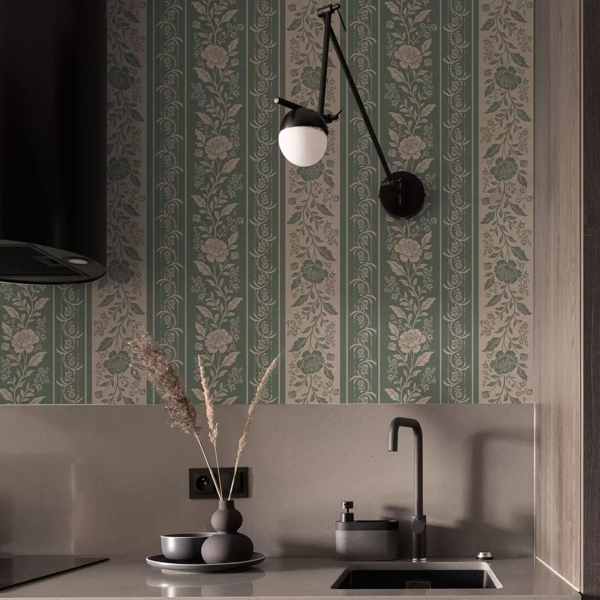 Тапети Вертикални райета с флорален десен a00273