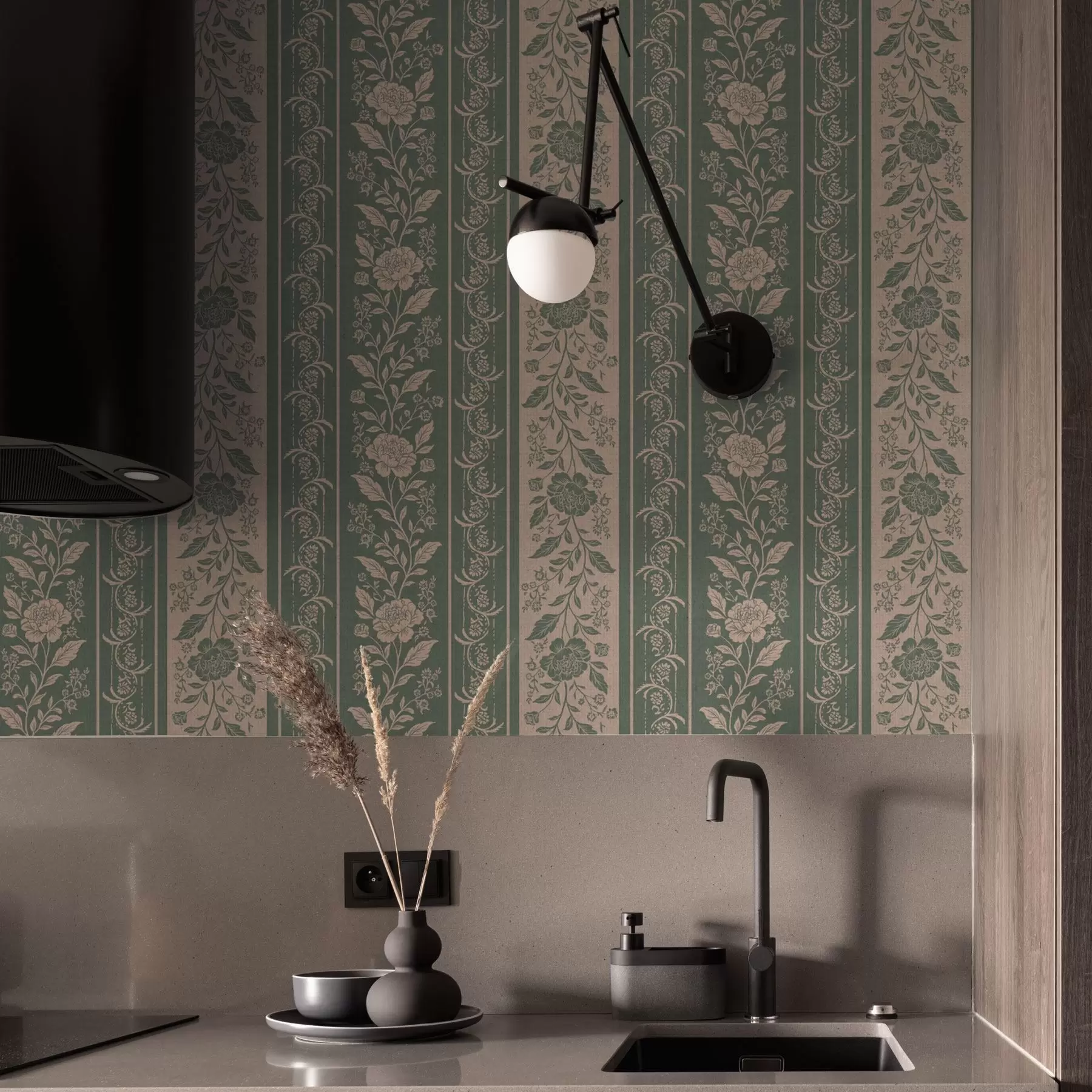 Фототапет Вертикални райета с флорален десен a00273