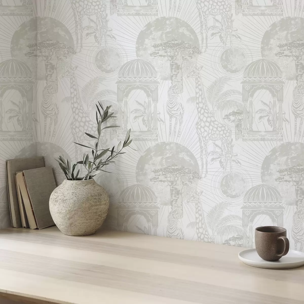 Тапети Графична илюстрация с жираф, зебра и палми a00276v1