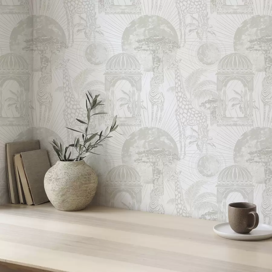 Фототапет Графична илюстрация с жираф, зебра и палми a00276v1