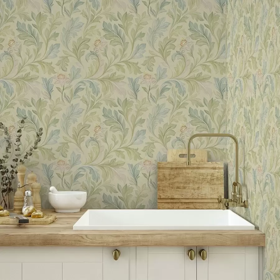 Фототапет Реколта листа на жълтеникав фон, меки цветове a00277v1